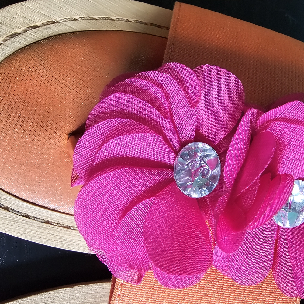 Stuart Weitzman Orange Sandals with Pink Floral Kids Size 3 - Picture 4 of 8